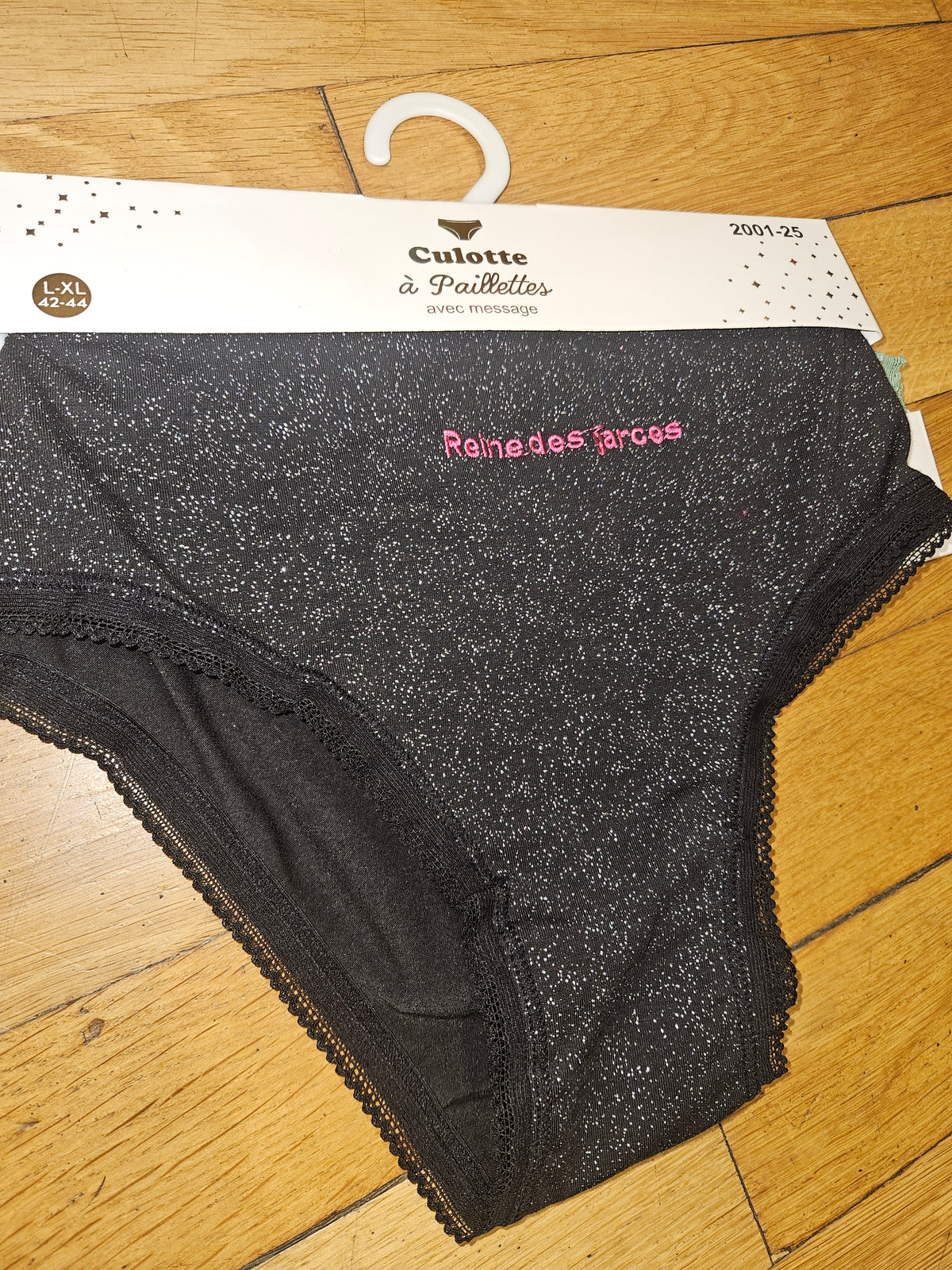 Culottes paillettes à message
